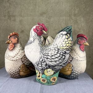 Stuffed Plush, Fabric Chickens, Hens and Chicks, Lot of 3